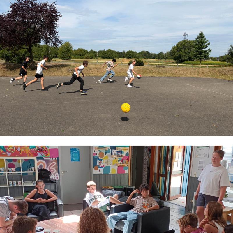 Rennende Schüler:innen am Sportplatz